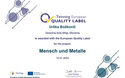 Evropski znak kakovosti za eTwinning projekt Mensch und Metalle